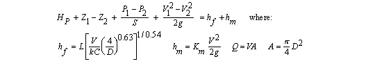 Energy Equation using Hazen-Williams Friction Loss