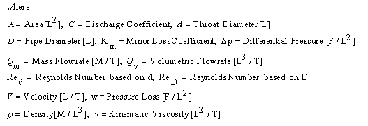 Orifice pipe flow rate definitions