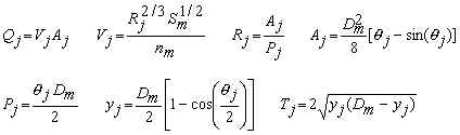 Manning's equation for partially full pipes, used to compute depths