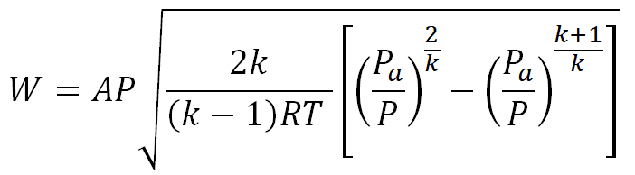 Subsonic mass flow rate equation