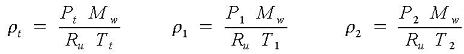 Equations for densities at tank average, pipe entrance, and pipe exit