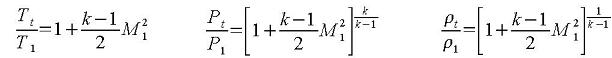Equations for temperature, pressure, and density ratios, tank average values over pipe entrance values