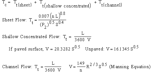 Equations for Time of Concentration and Travel Times
