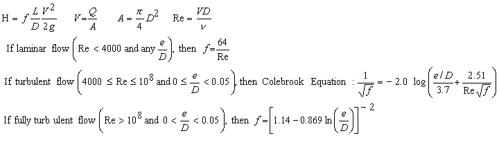 Equation for Darcy Weisbach head losses